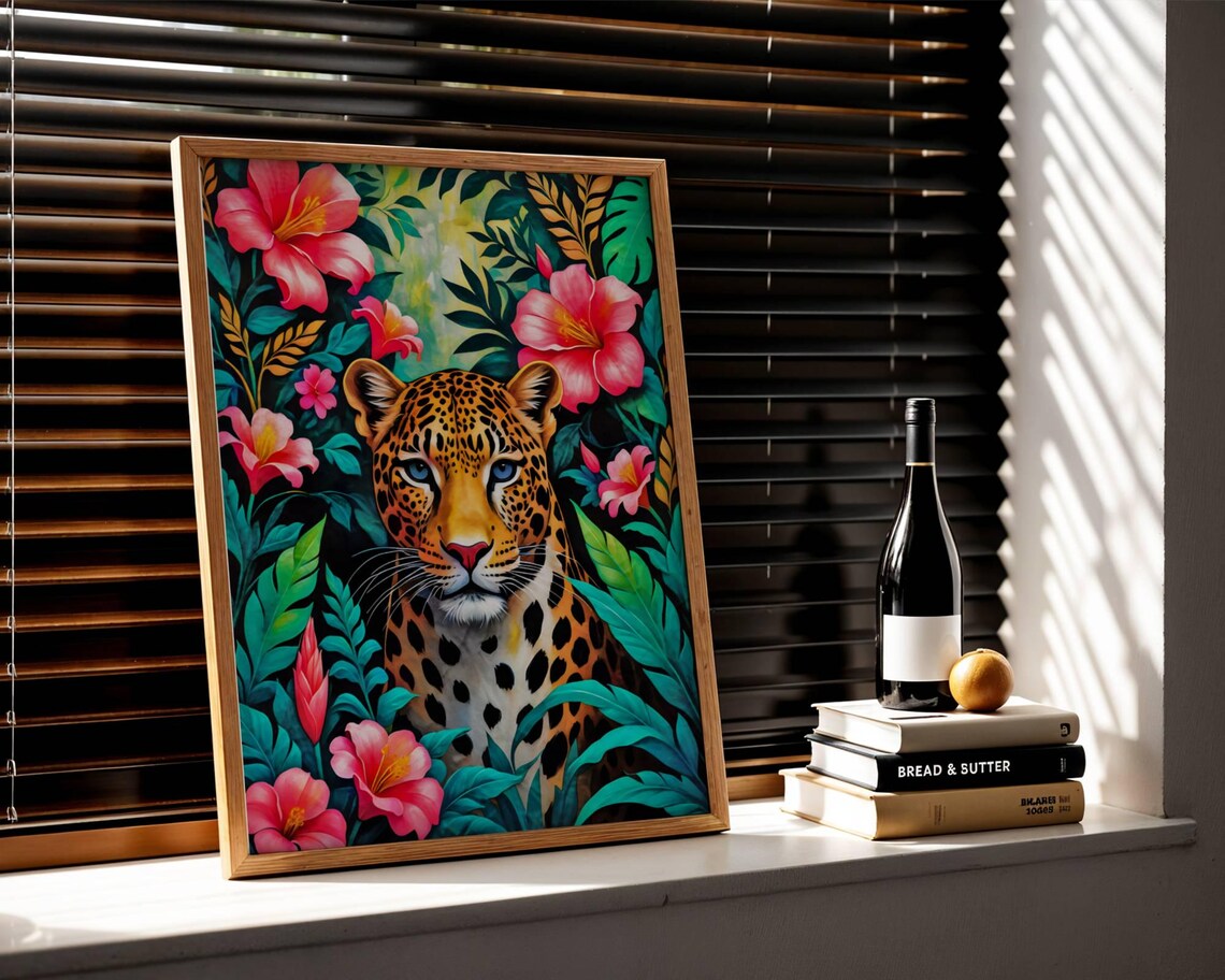 Leopard Jungle Botanical Art, Boho Wildlife Print - Image 3