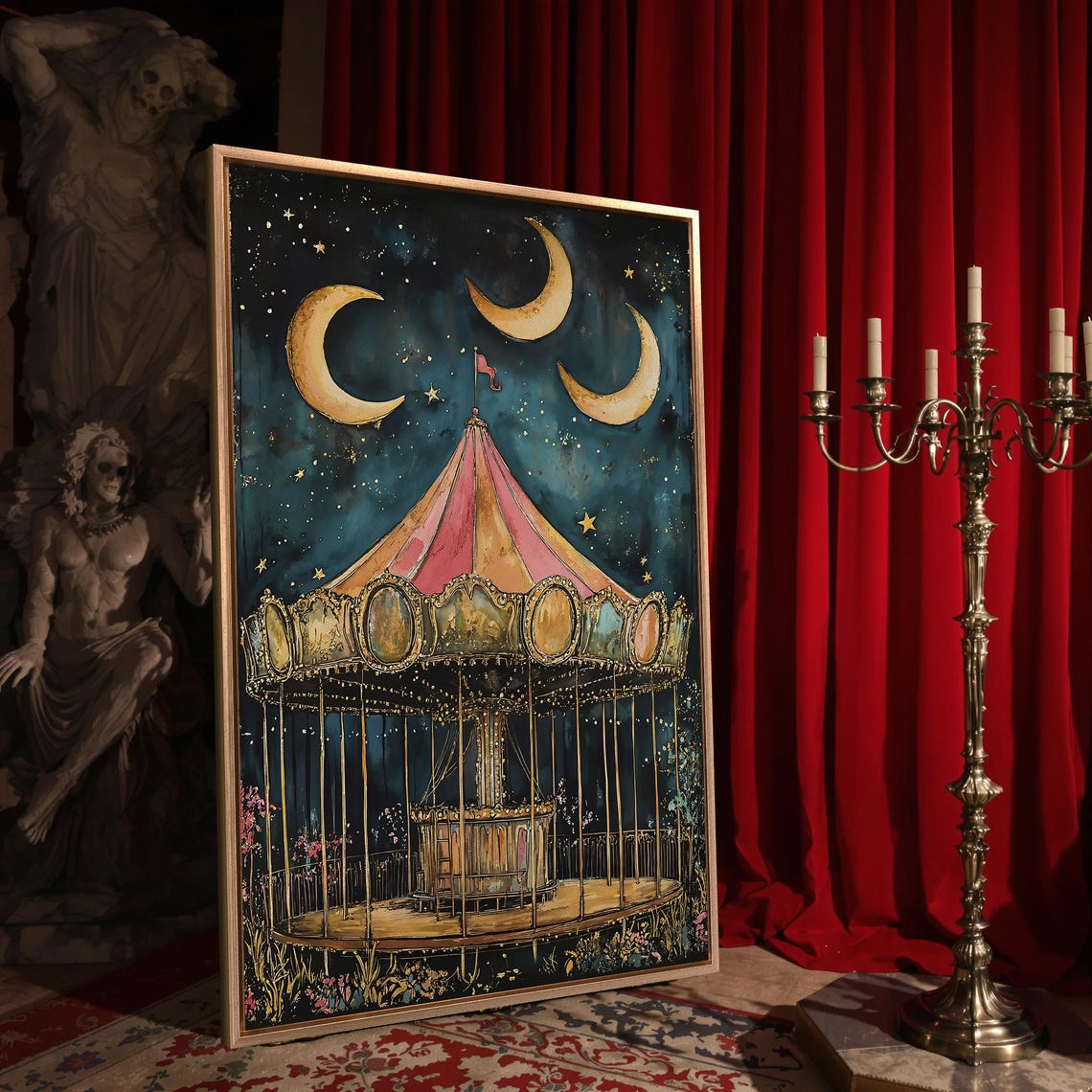 Dreamy Carousel Under Three Crescent Moons Starry Night Poster - Image 4