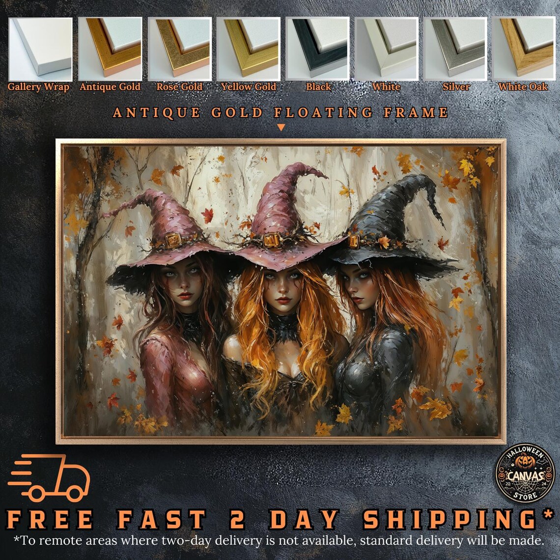 Trio Of Witches Halloween Art Print, Whimsical Autumn - Image 2