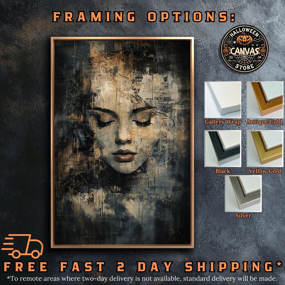 Mysterious Woman Face With Closed Eyes Textured Dark Gold Abstract Poster - Image 5