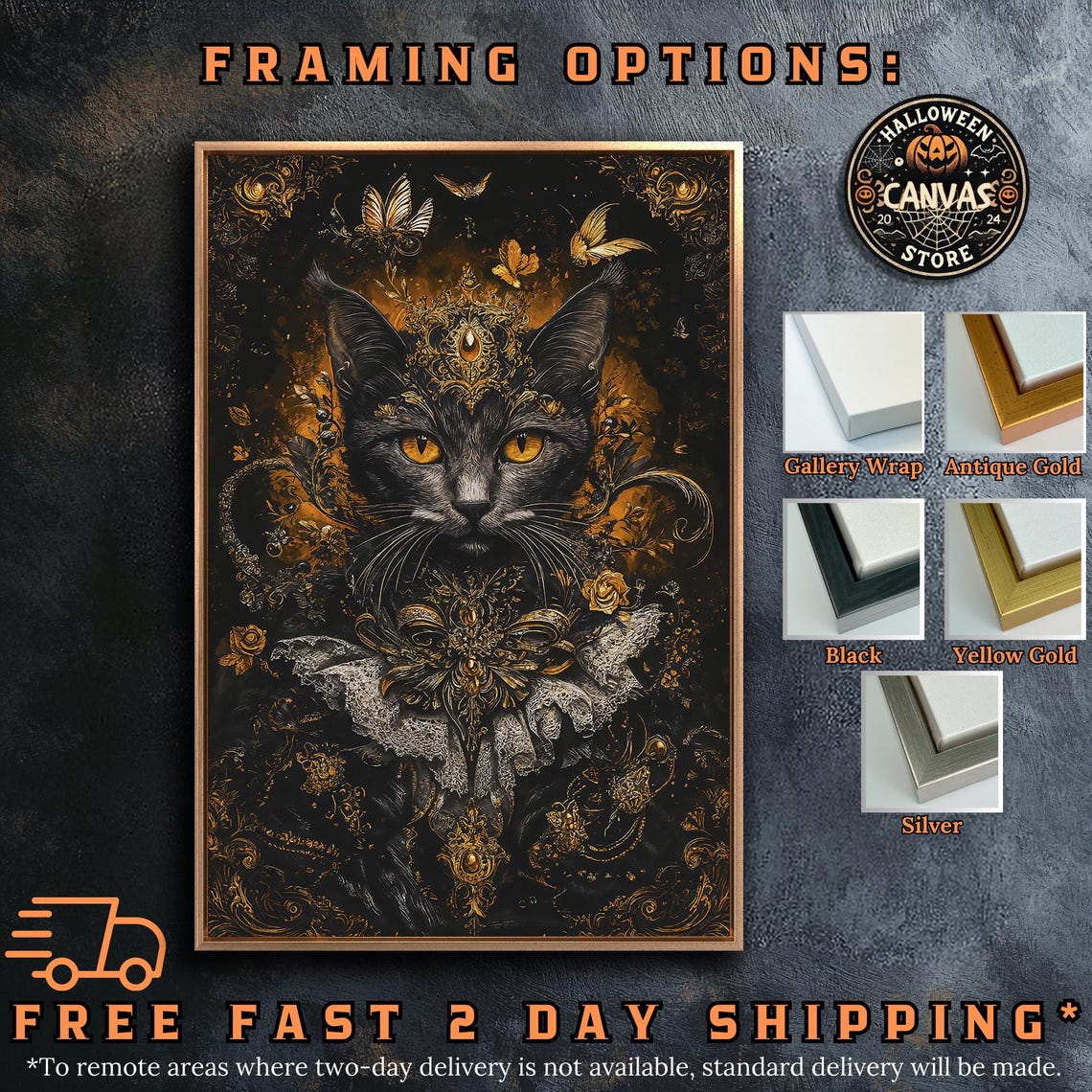 Ornate Black Cat Golden Baroque Crown Amber Eyes Gothic Art Poster - Image 5