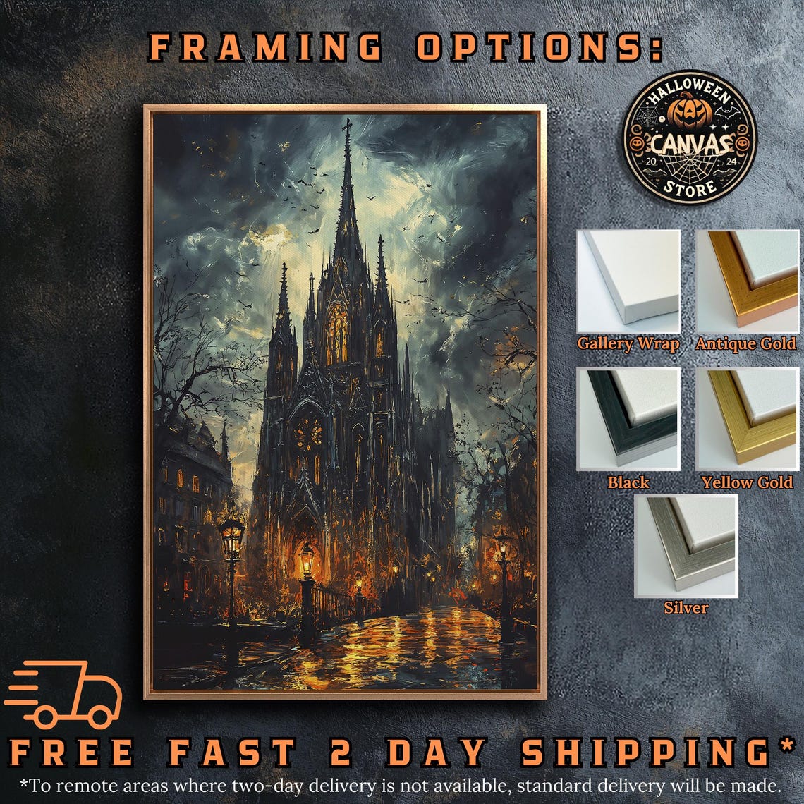 Gothic Cathedral And Dramatic Sky Print Mysterious Night Street Decor Dark Architecture Eerie Poster Ready To Hang Framed Wall Art - Image 4