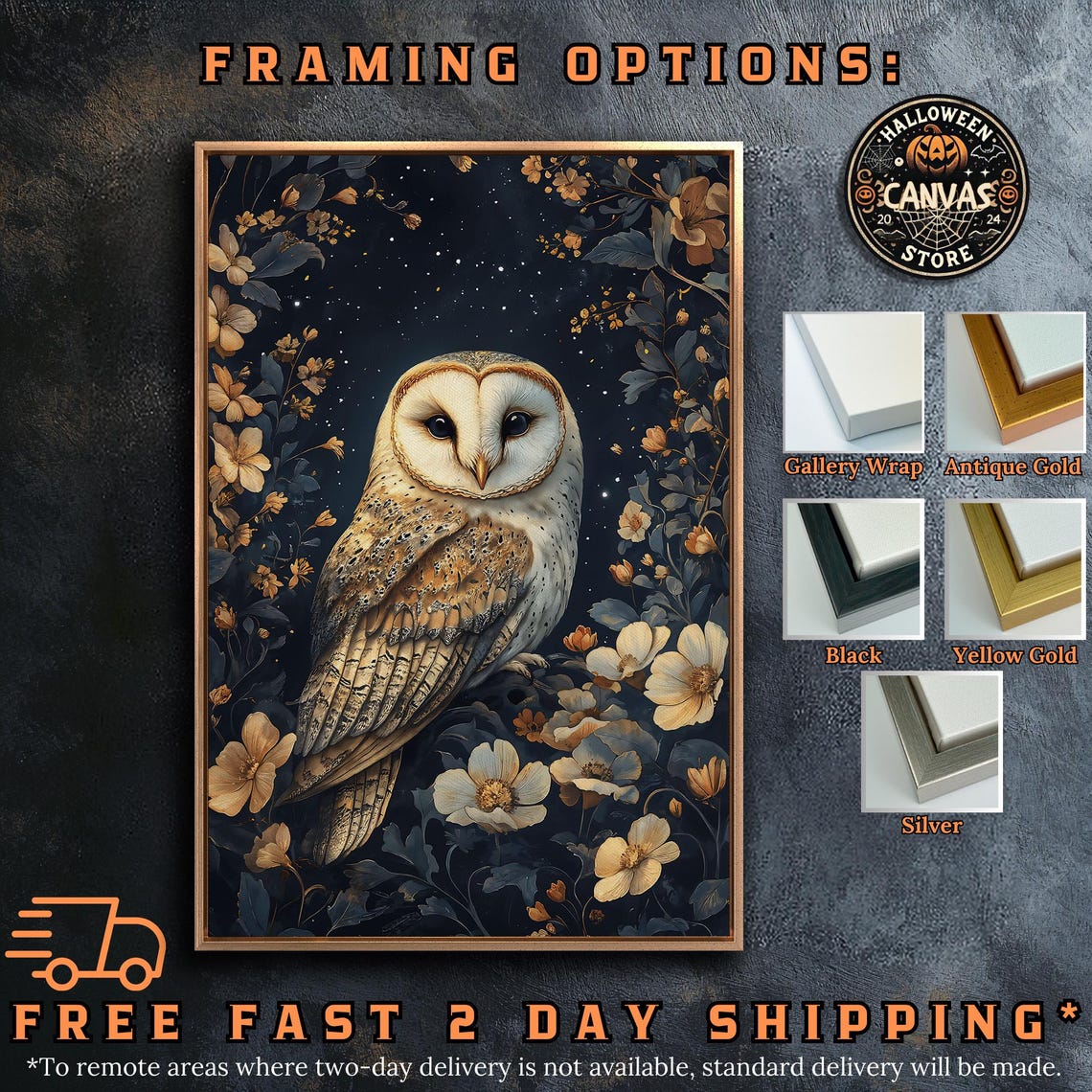 Barn Owl Among Night Blooms Dark Moonlit Starry Botanical Art Poster - Image 5