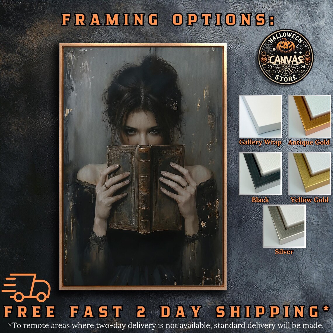 Dark Gothic Woman Holding Old Book Moody Portrait Art Poster - Image 5