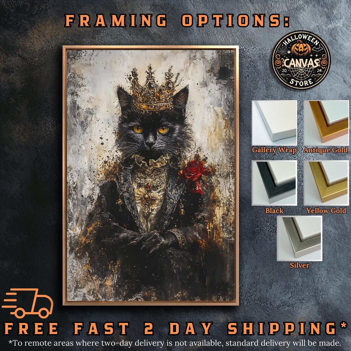 Royal Black Cat With Crown Red Rose Painterly Feline Portrait Poster - Image 5
