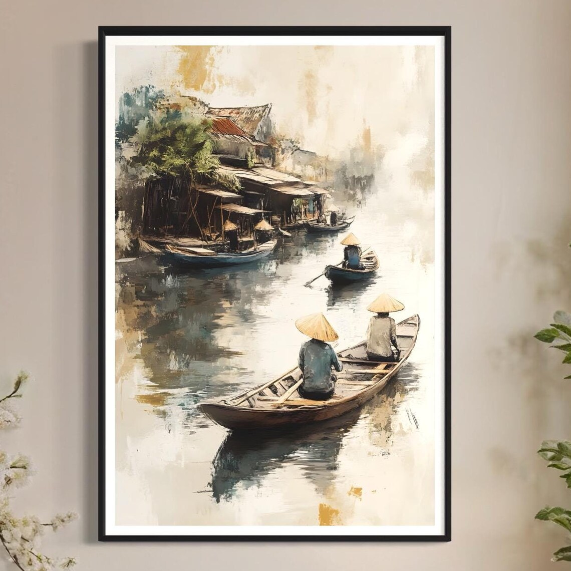 Vietnamese Boat Travel Poster, Traditional Vietnam