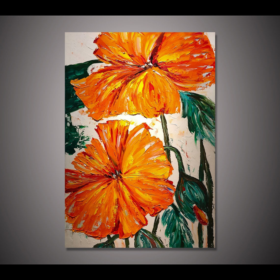 Large Orange Poppy Flowers Impasto Floral Oil Painting Poster - Image 6