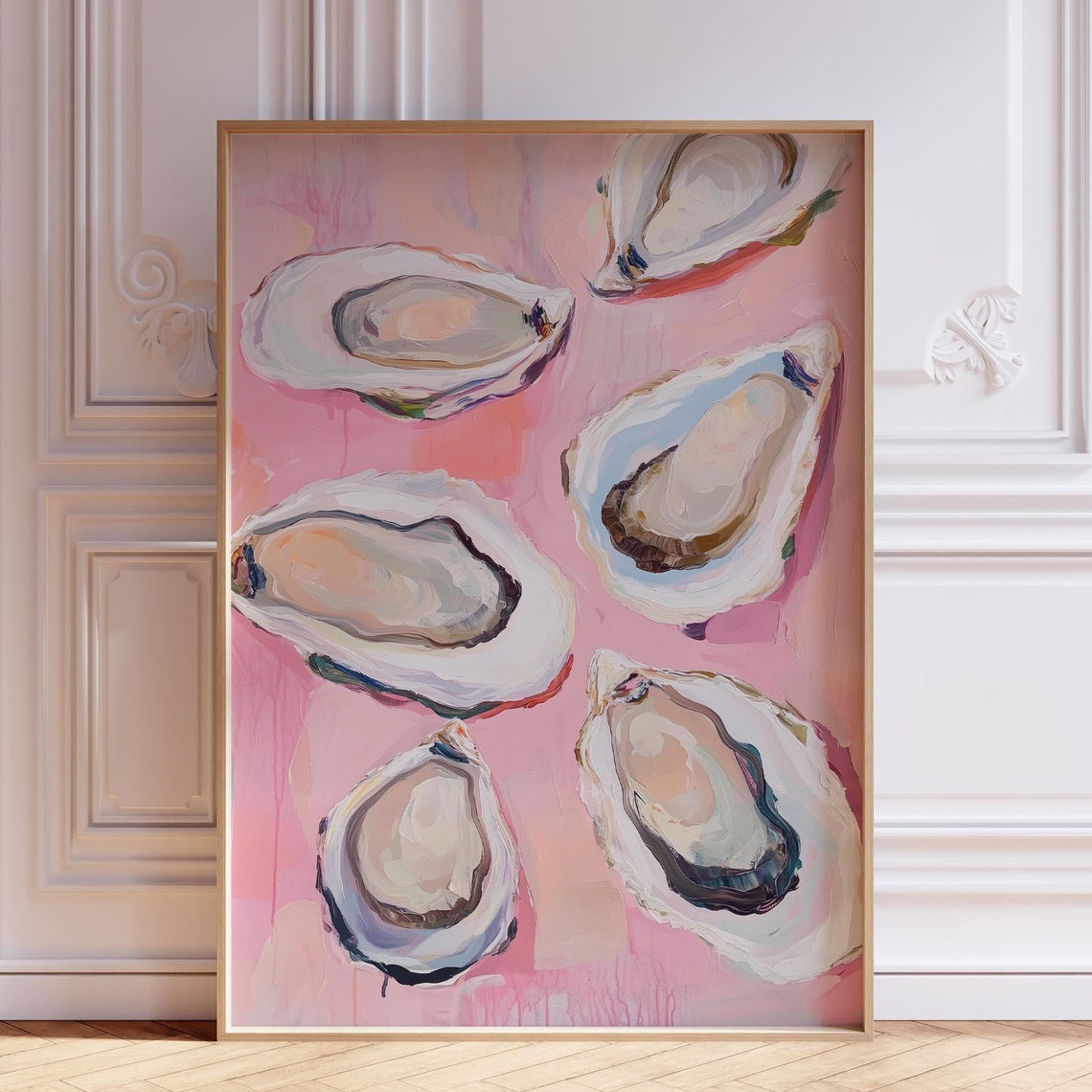 Pink Oyster Shells Watercolor Coastal Kitchen Seafood Art Print