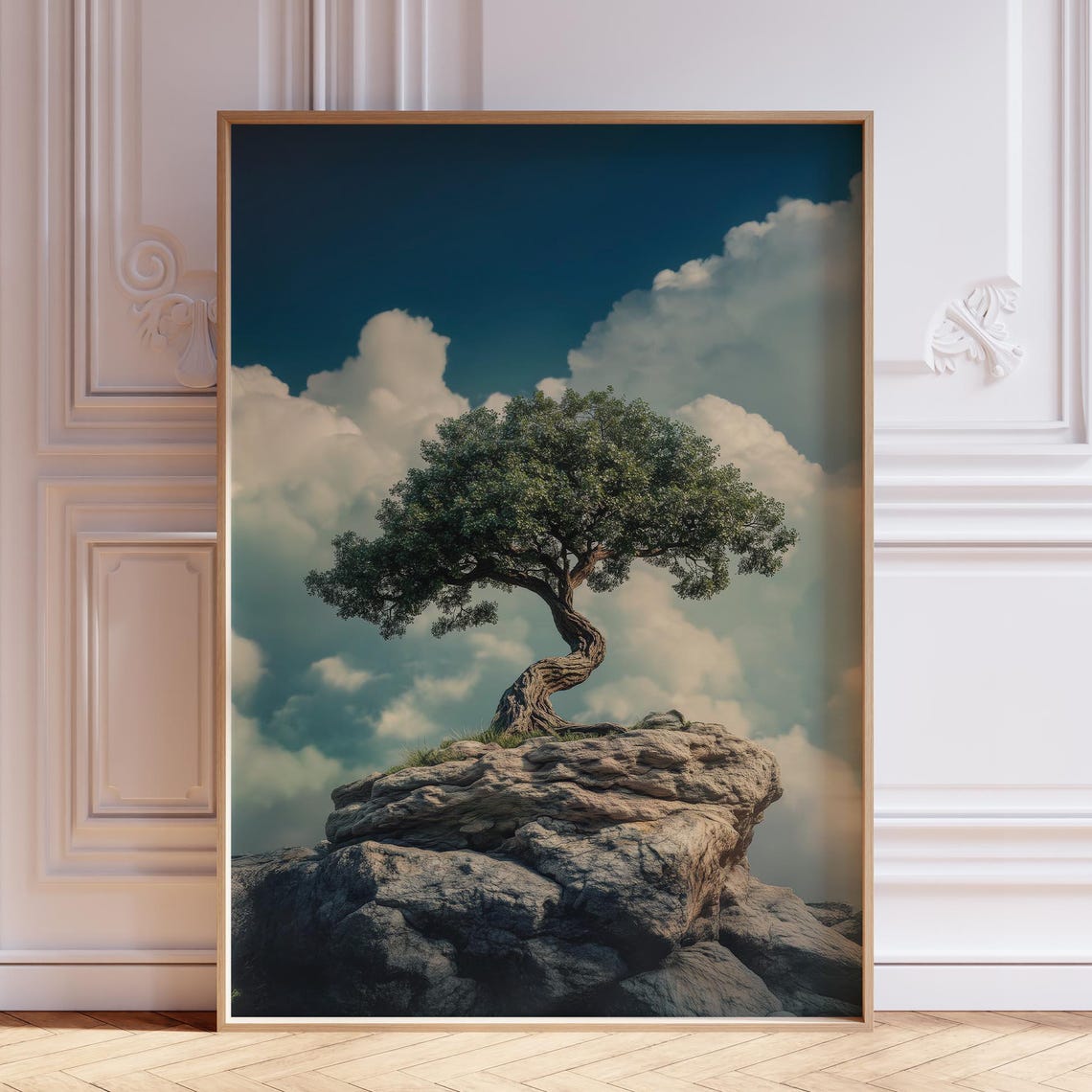 Lone Tree on Rocky Cliff Print Surreal Nature Photography Decor