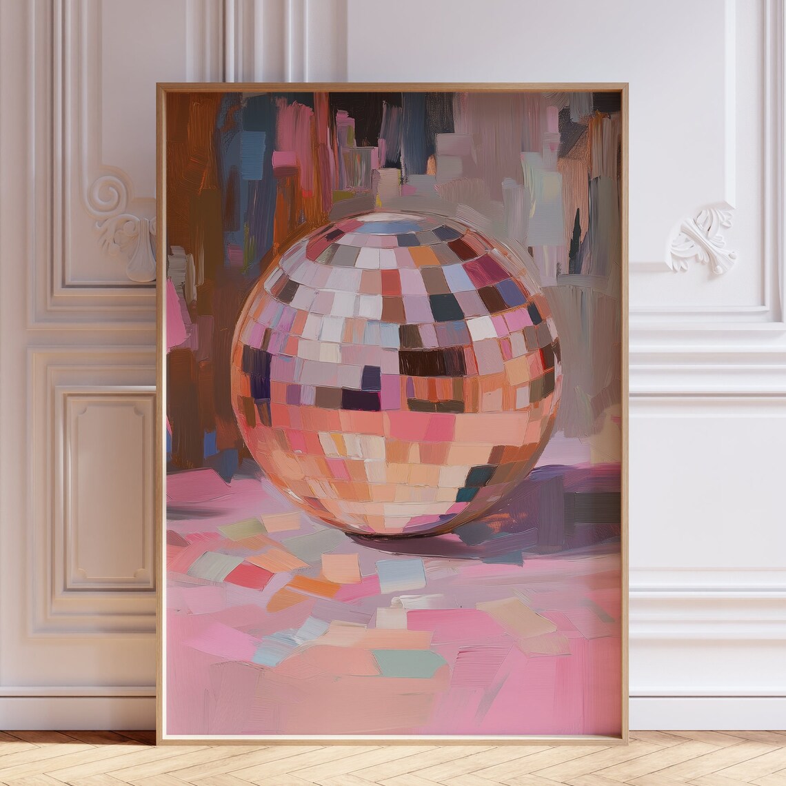 Pink Disco Ball Mirrorball Retro Painting Poster for Party Room
