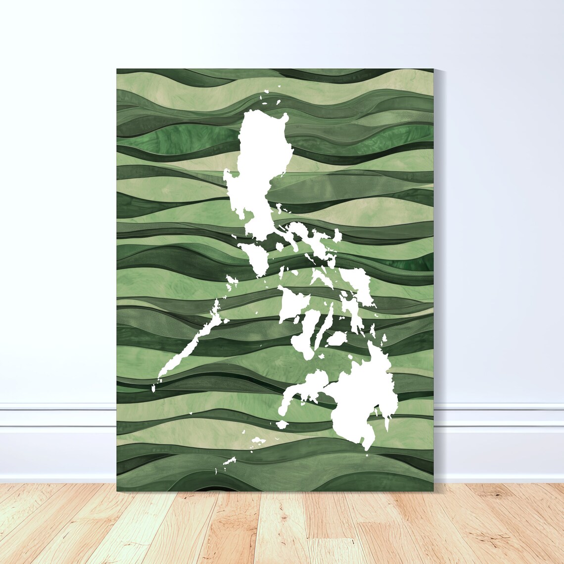 Philippines Silhouette Wavy Green Canvas Art Print Filipino Map Pinoy Gift