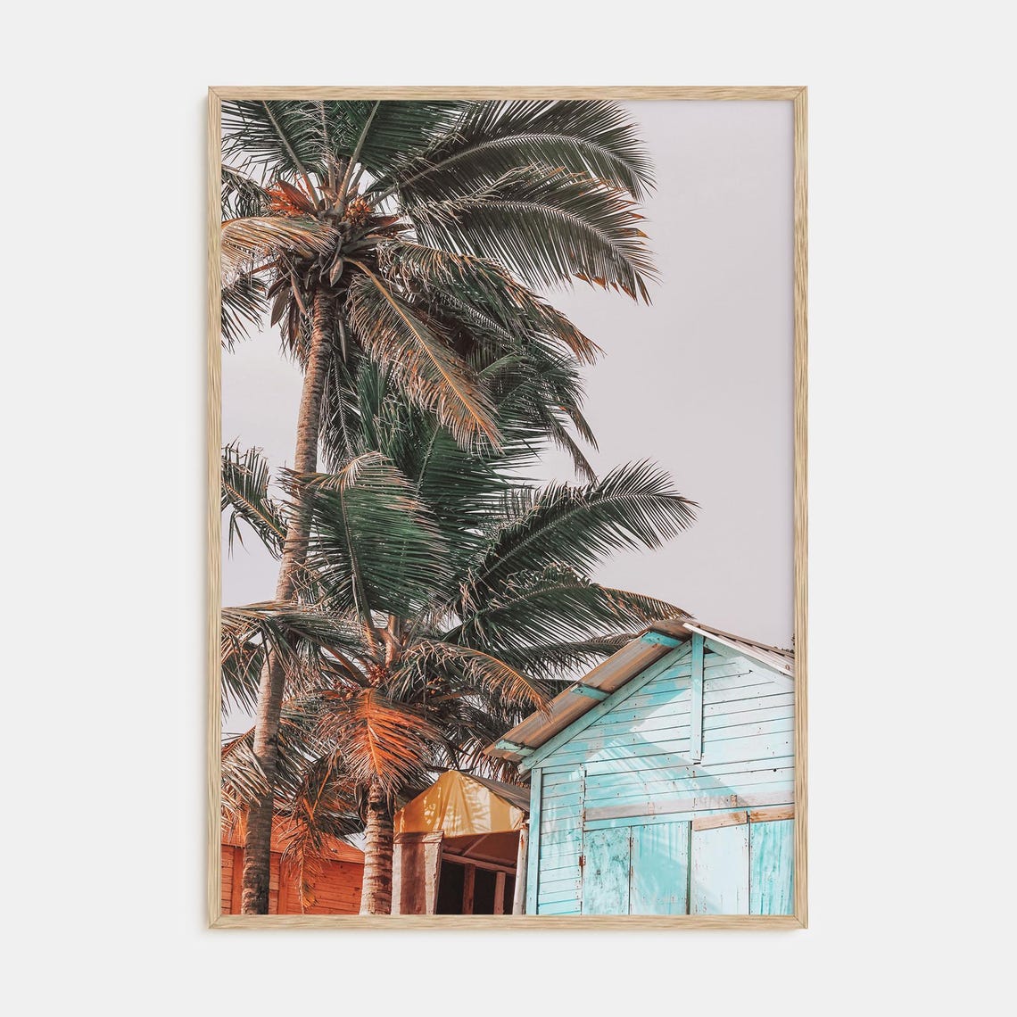 Turquoise Beach Shack Poster Palm Trees Tropical Coast Photo Art