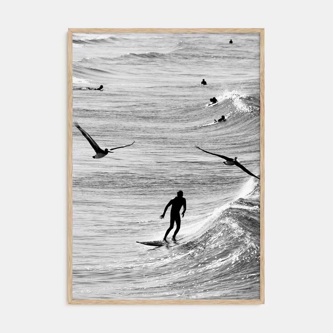 Surfing Black and White Photography Poster Print, Minimalist