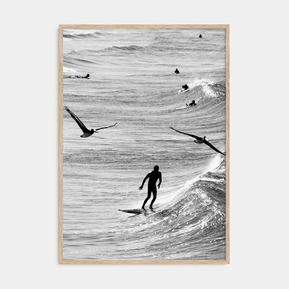 Surfing Black and White Photography Poster Print, Minimalist