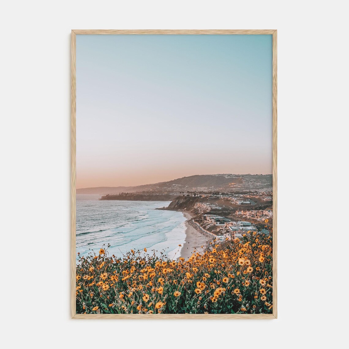 Yellow Wildflower Cliffs Poster Sunset Coastline Landscape Photo Art