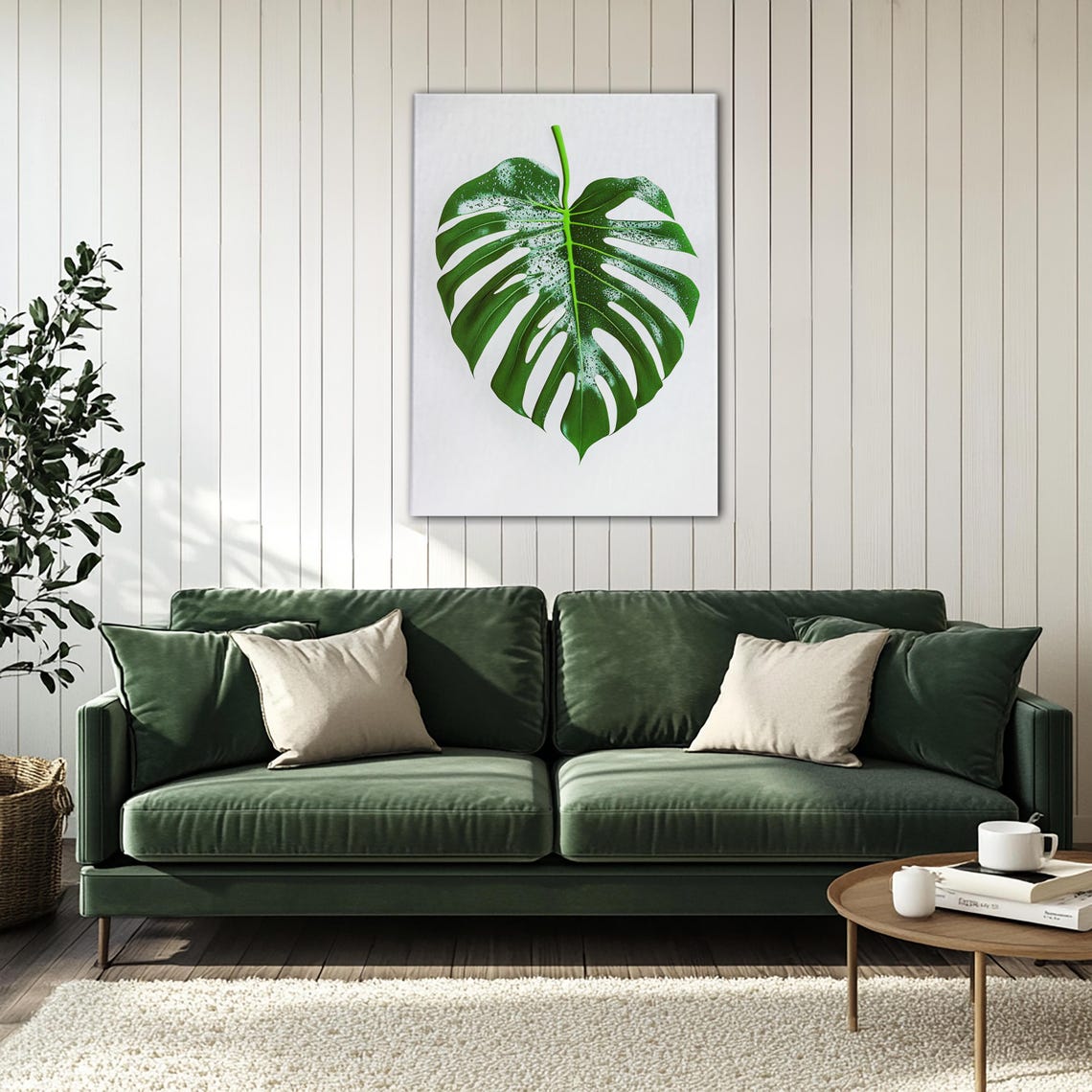 Single Green Monstera Leaf on White Minimal Botanical Art Poster - Image 4