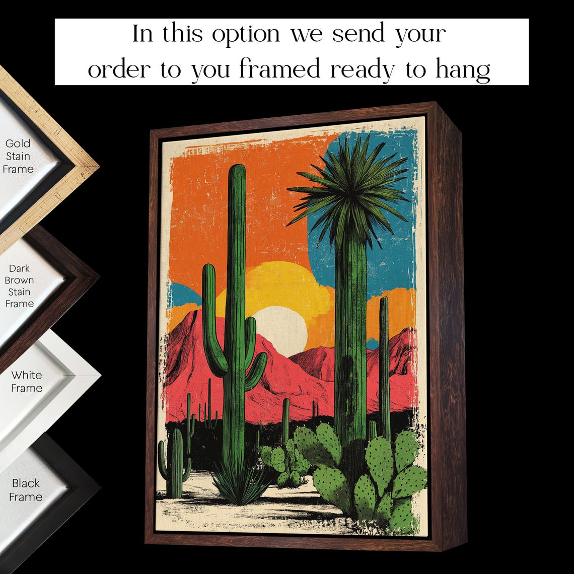 Desert Cactus Sunset Retro Southwest Vintage Style Travel Poster - Image 2