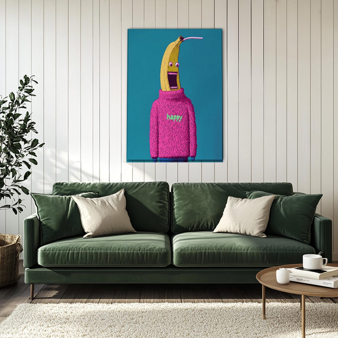 Happy Banana Character Wearing Pink Sweater Quirky Funny Poster - Image 4