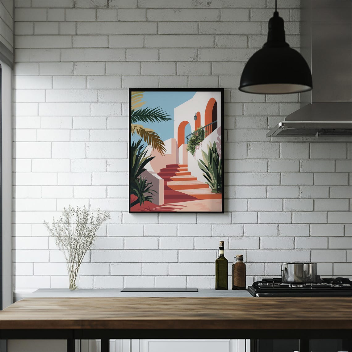 Colorful Mediterranean Staircase Arches Tropical Travel Poster - Image 5