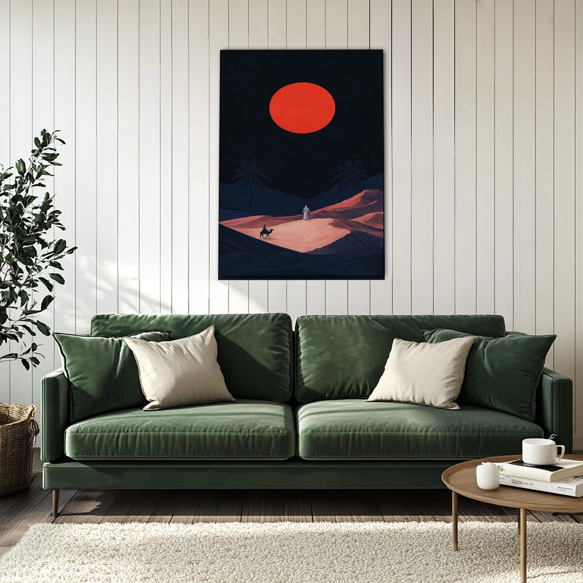 Desert Night with Giant Red Moon Camel Silhouette Night Poster - Image 4