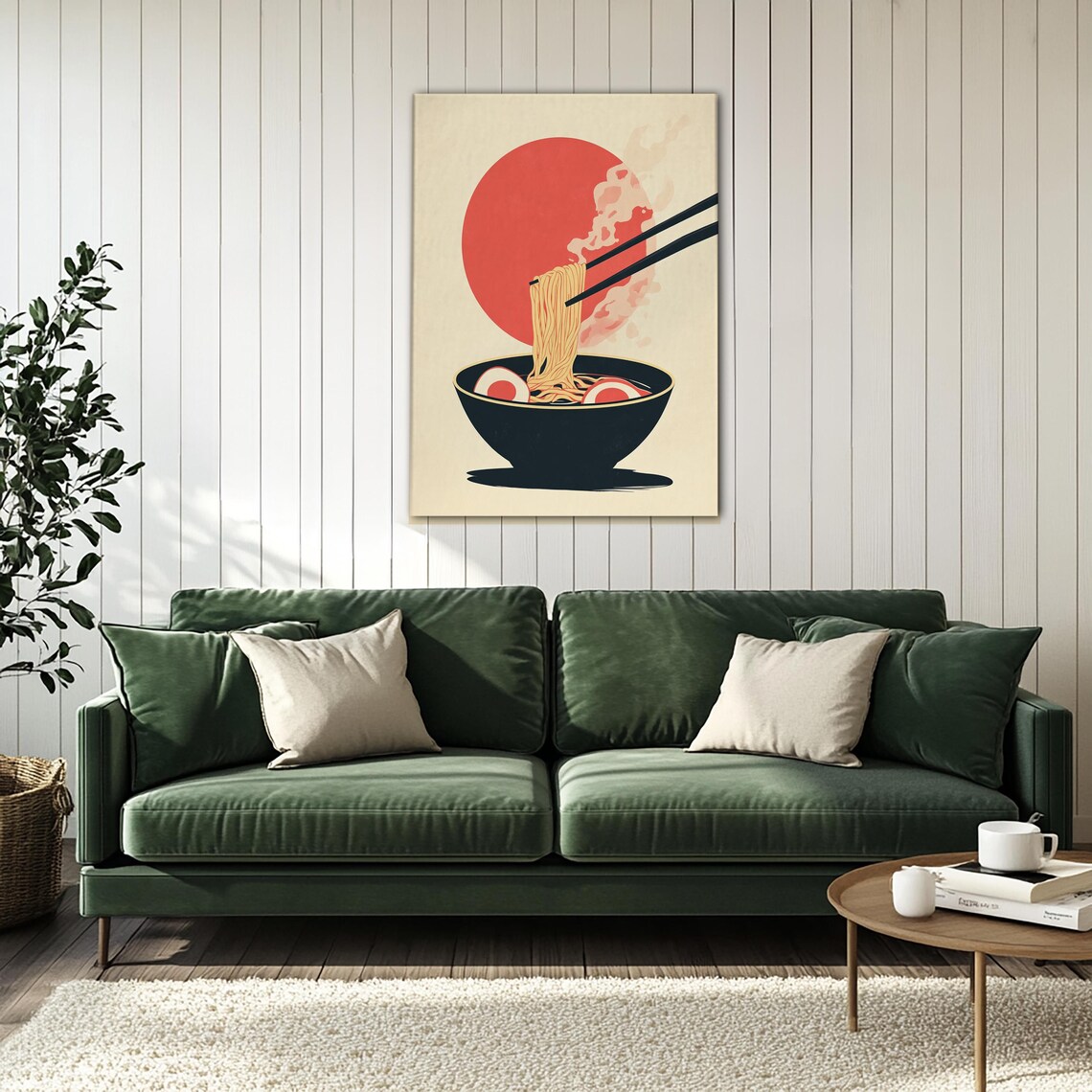 Japanese Ramen Bowl with Red Sun Retro Asian Kitchen Food Poster - Image 4