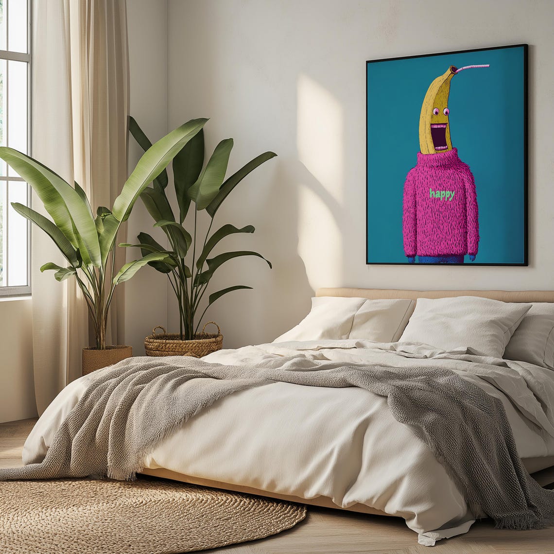 Happy Banana Character Wearing Pink Sweater Quirky Funny Poster - Image 5