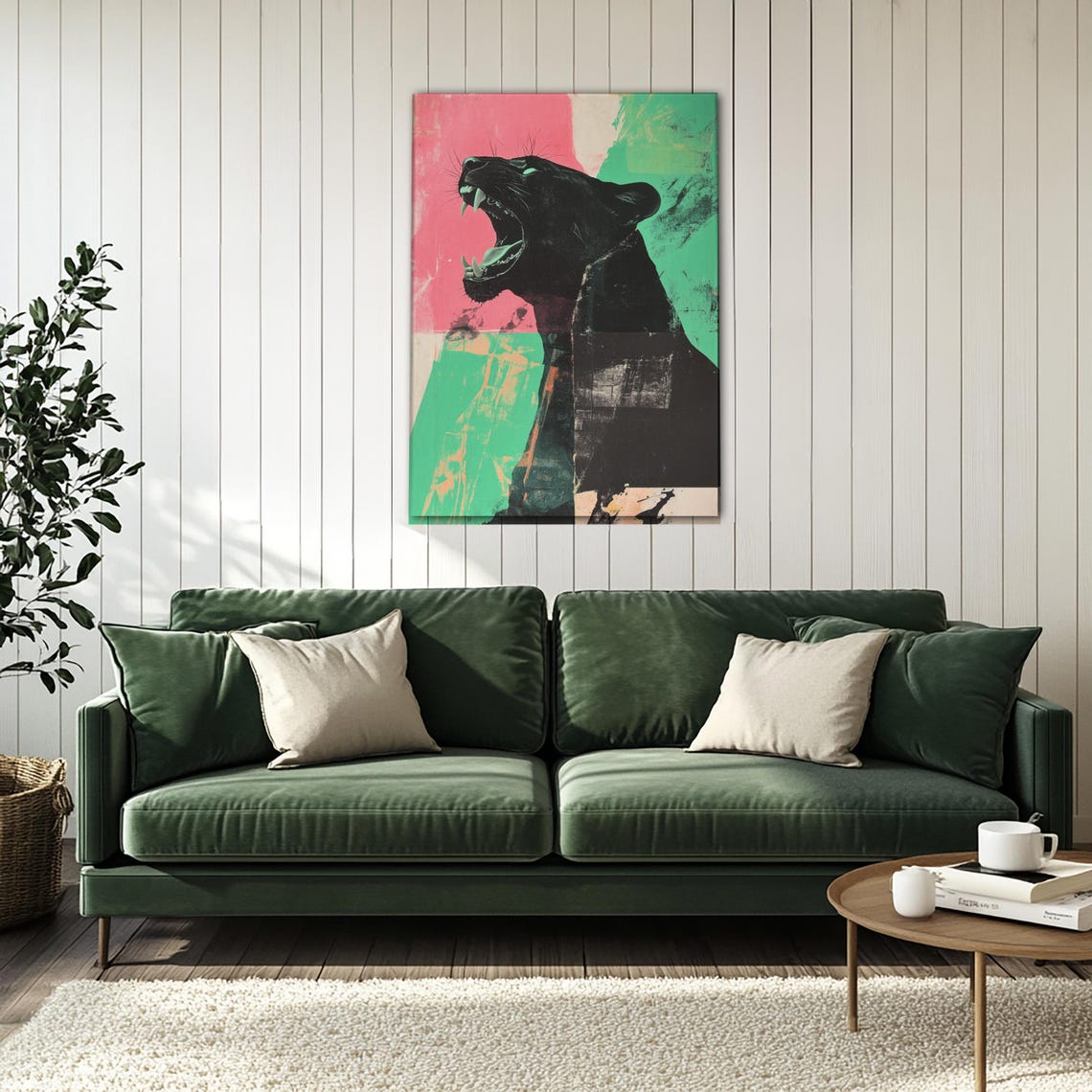 Roaring Black Panther Pop Art Pink and Green Bold Statement Poster - Image 4