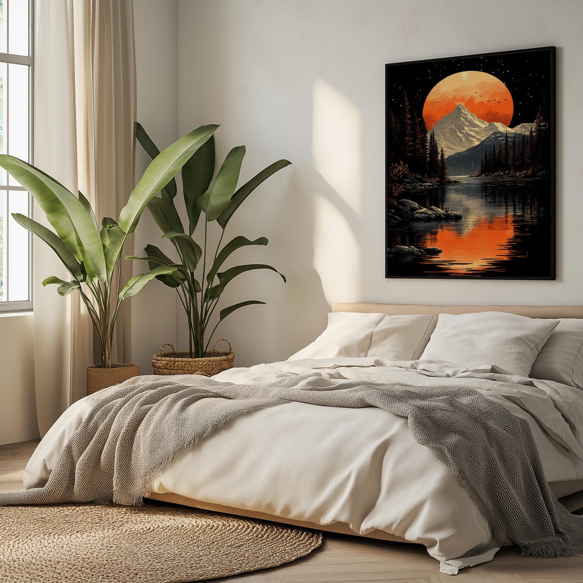 Mountain Sunset Poster Orange Moon Reflection On River Scenic Landscape Wall Art Nature And Wilderness Home Dcor - Image 4