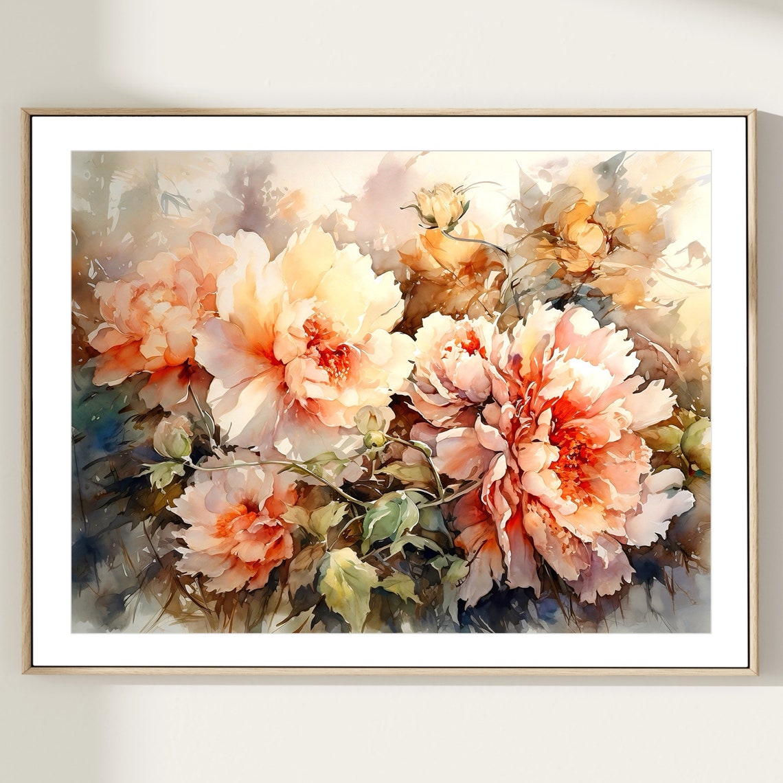 Cream White Peonies Garden Blooms Watercolor Floral Wall Poster - Image 2