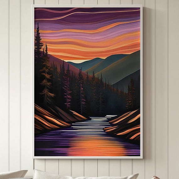 Mountain Lake Sunset Art Print Framedunframed Canvas Or Poster 15