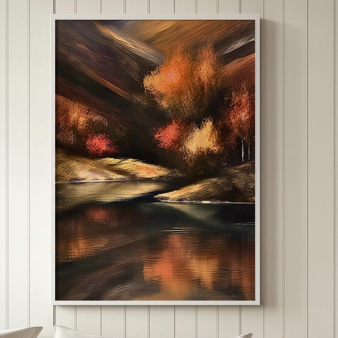 Autumn Lake Canvas Print Or Poster Golden Landscape Wall Art 161