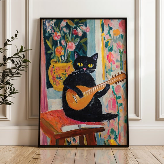 Black Cat Poster Musician Funny Print Art Henri Matisse Gift For Mom
