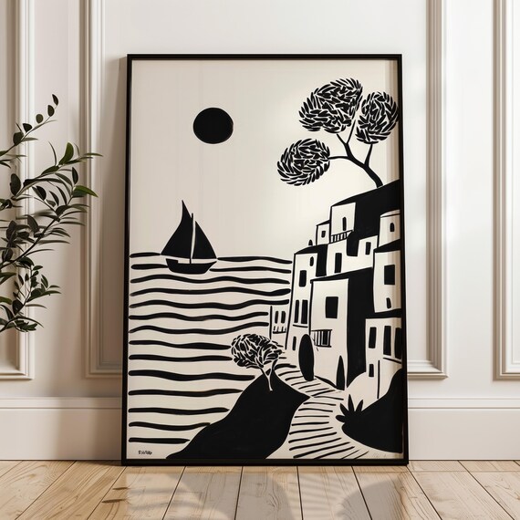 Minimalist Scenic Poster Black And Beige Print Modern Organic Wall Art Scandinavian Home