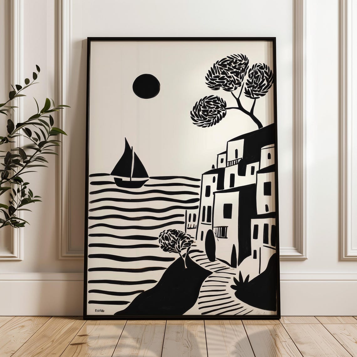 Minimalist Scenic Poster Black And Beige Print Modern Organic Wall Art Scandinavian Home