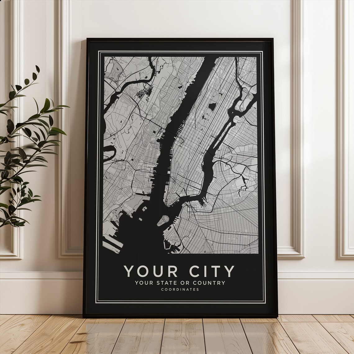 Hometown Map Print Customizable Custom Gift City Poster Personalized Gray
