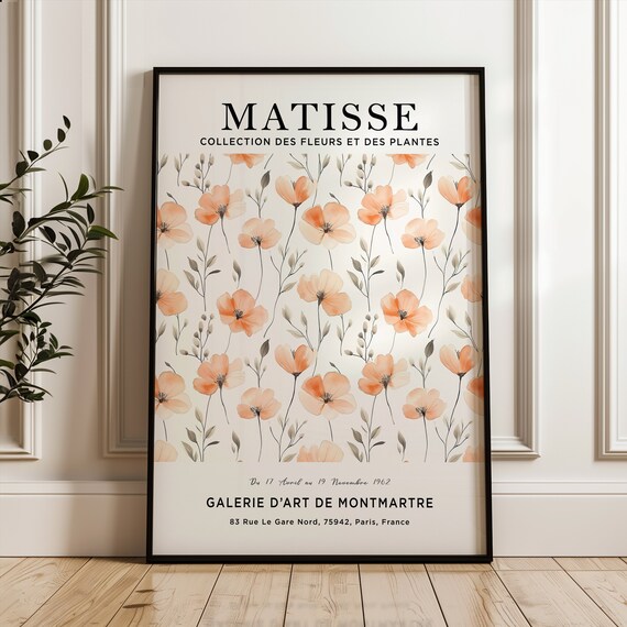 Matisse Style Peach Poppy Botanical Exhibition Flower Market Wall Art