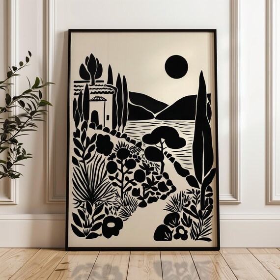 Minimalist Scenic Poster Black And Beige Print Modern Organic Wall Art Scandinavian Home