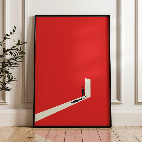 Geometric Minimalist Poster Architecture Red Beige Modern Art Print Crimson Graphic Design Illustration