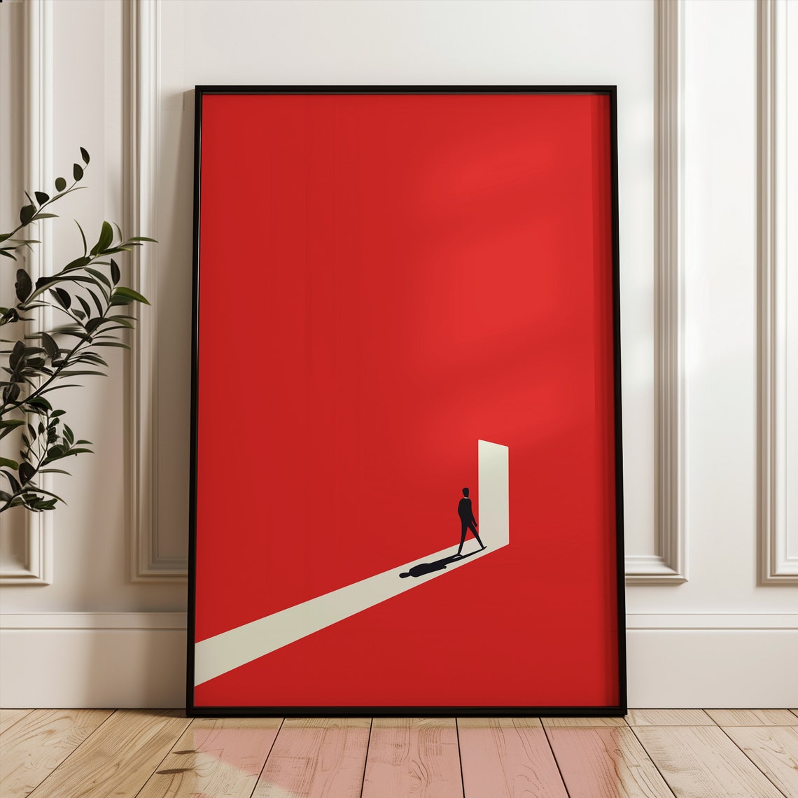 Geometric Minimalist Poster Architecture Red Beige Modern Art Print Crimson Graphic Design Illustration