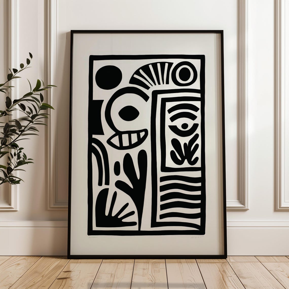 Minimalist Abstract Poster Black And Beige Print Modern Organic Wall Art Scandinavian Home