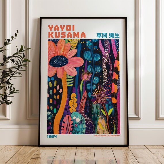 Yayoi Kusama Orange Flower Midnight Garden Dot Art Exhibition Poster