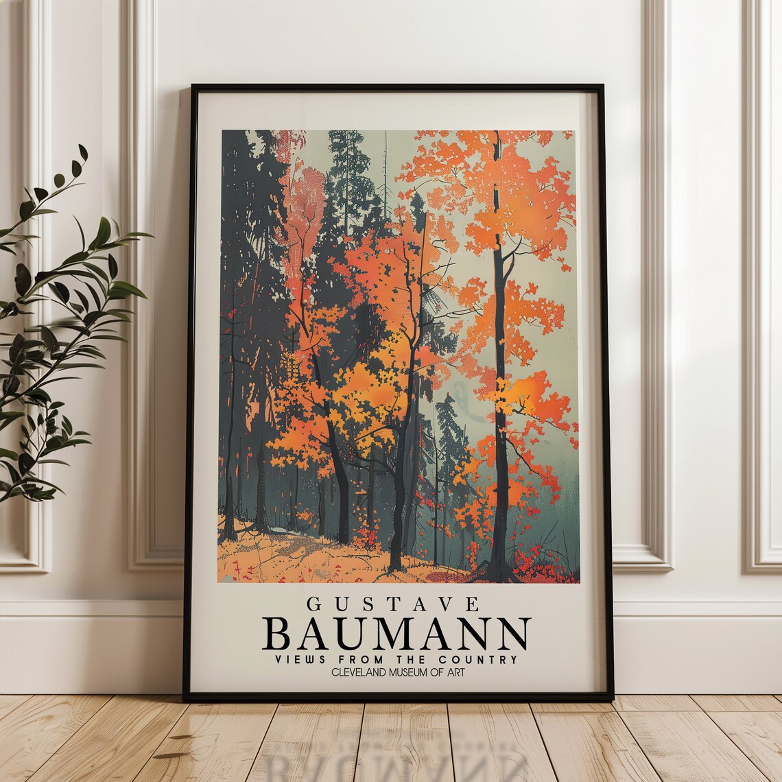 Gustave Baumann Orange Birch Forest Fall Woodblock Nature Print