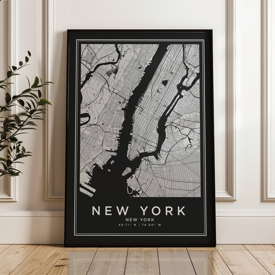 New York City Street Map Black Minimalist Manhattan Cartography Poster