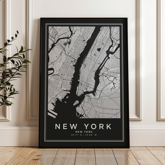 New York City Street Map Black Minimalist Manhattan Cartography Poster