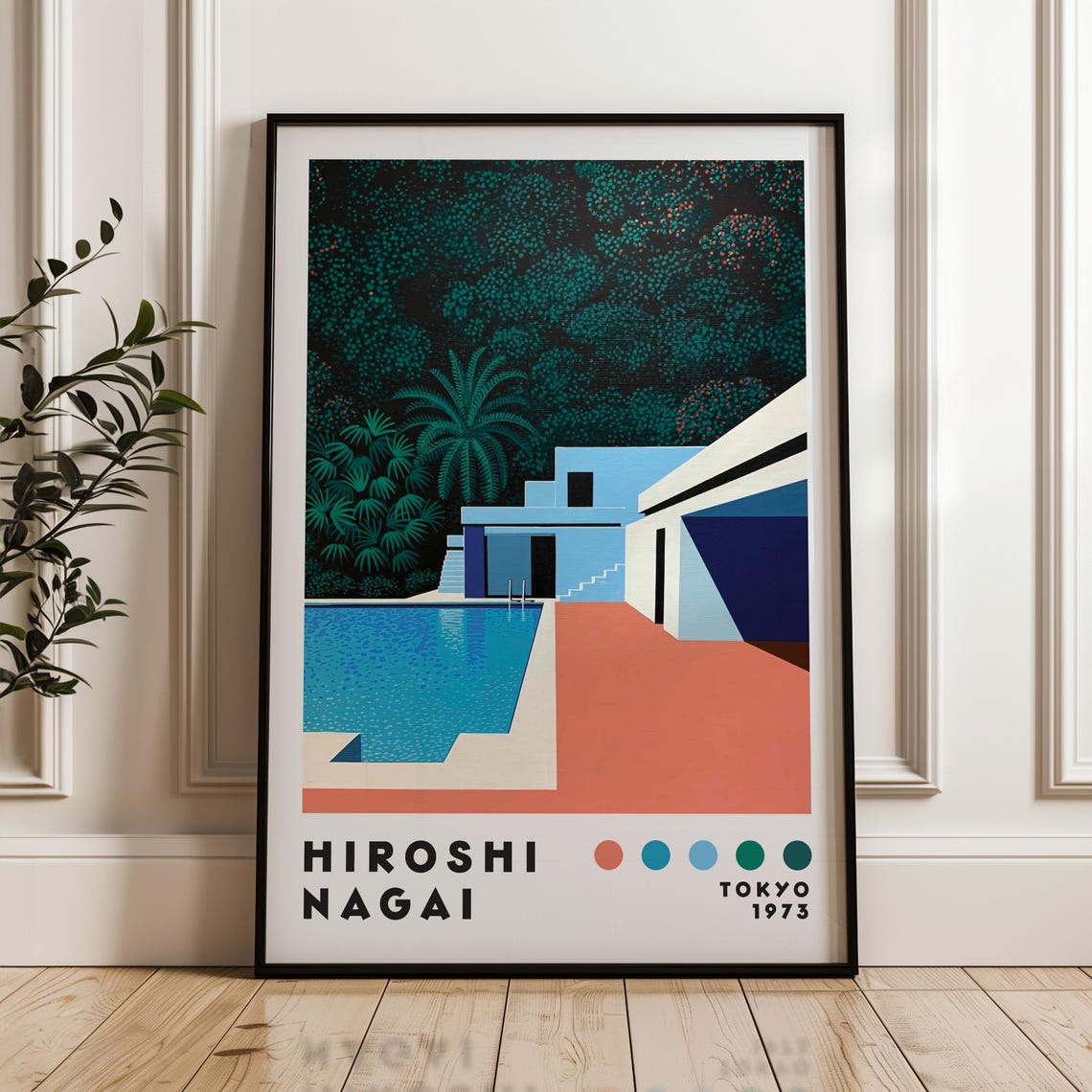Hiroshi Nagai Tokyo 1973 Modernist Villa Pool Night Palms Art Poster