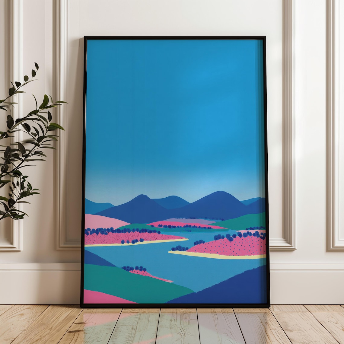 Minimal Coastal Landscape Blue Pink Modern Pop Art Wall Print