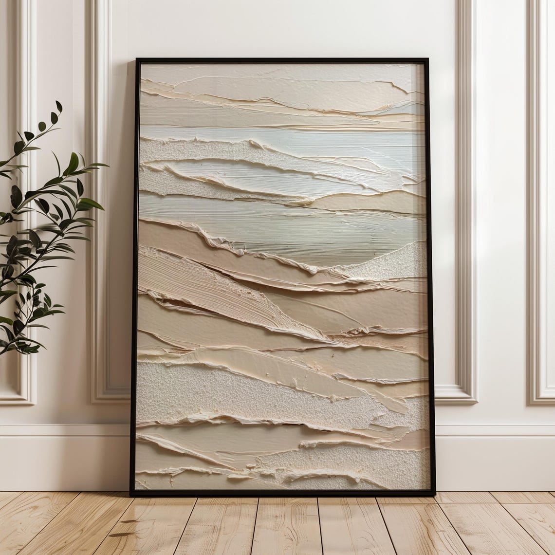 Neutral Abstract Wall Art Textured Palette Knife Print Beige Minimalist Decor Modern Landscape Painting