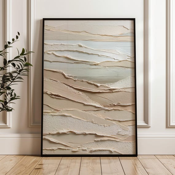 Neutral Abstract Wall Art Textured Palette Knife Print Beige Minimalist Decor Modern Landscape Painting