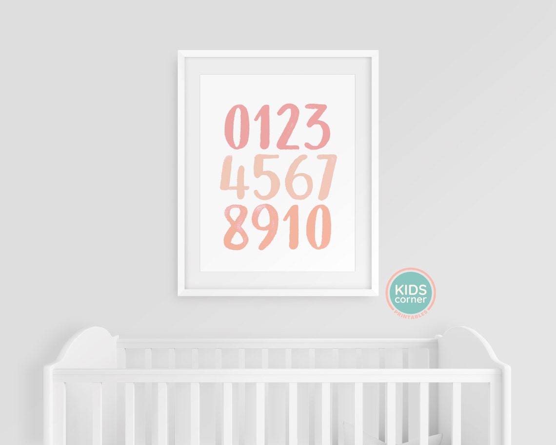 Watercolor Numbers 0 to 10 Blush Pink Nursery Learning Print - Image 3