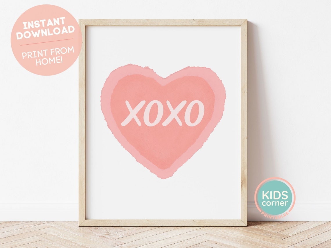 XOXO Pink Watercolor Heart Valentines Love Kids Quote Poster
